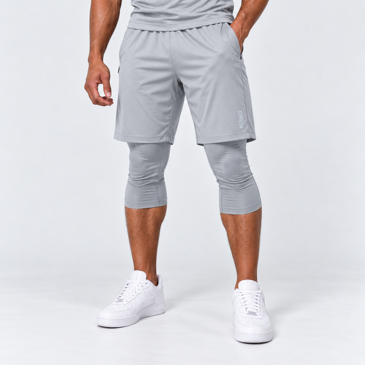 DRVN Athletic Shorts with Compression Leggings - LIGHT GRAY